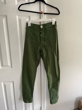 Jesse Kamm Olive Green Corduroy High-Rise Tapered Pants